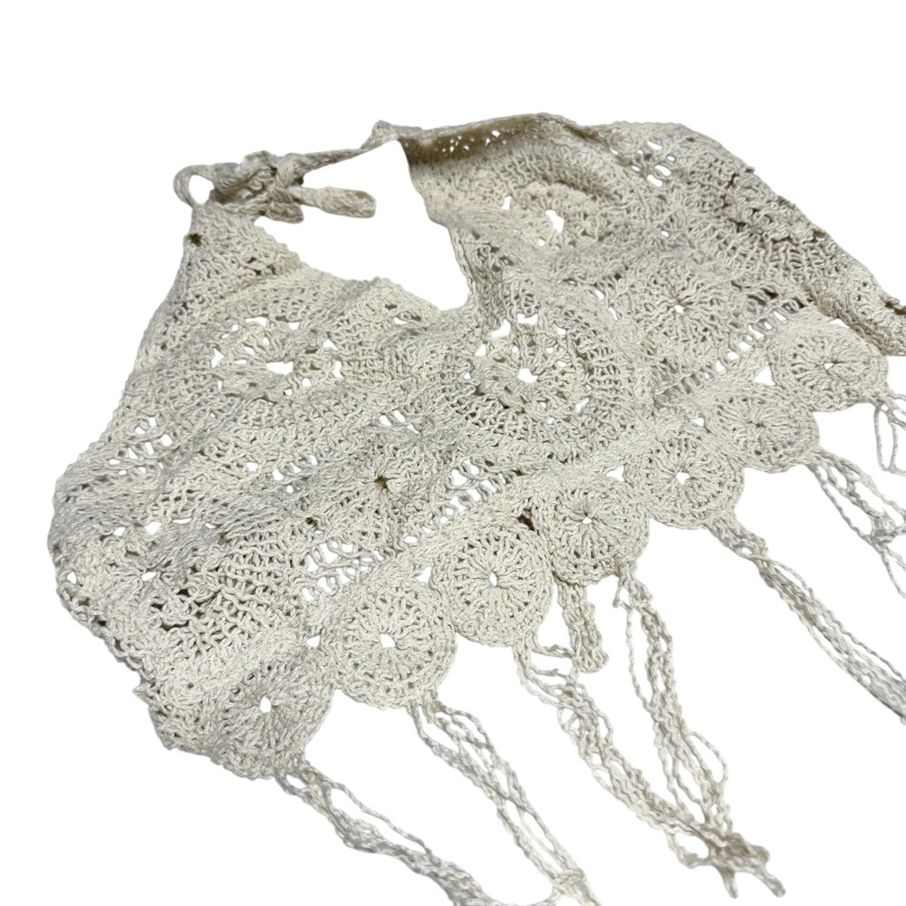 Crochet Halter Tie Crop Top with Fringe